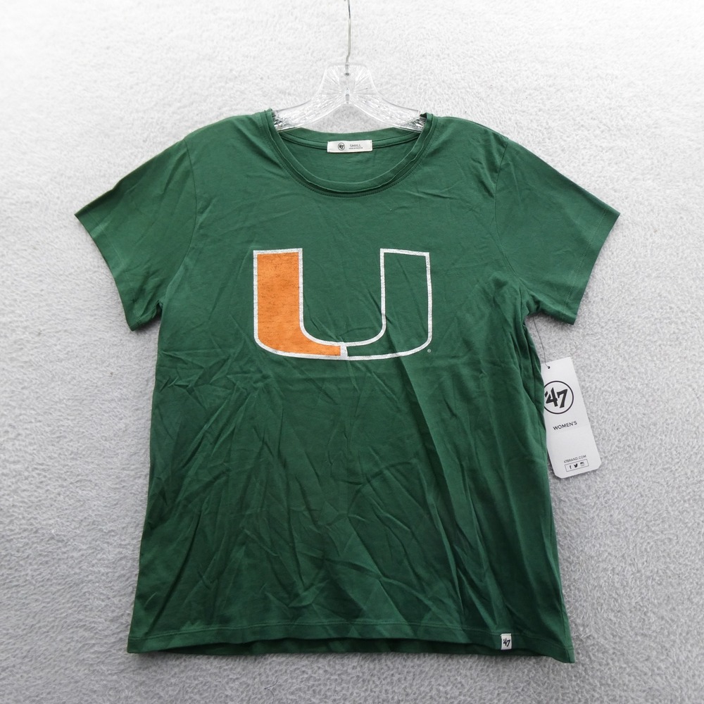 47 Brand Shirt Women Small Miami Hurricanes Green Short Sleeve Cotton Logo